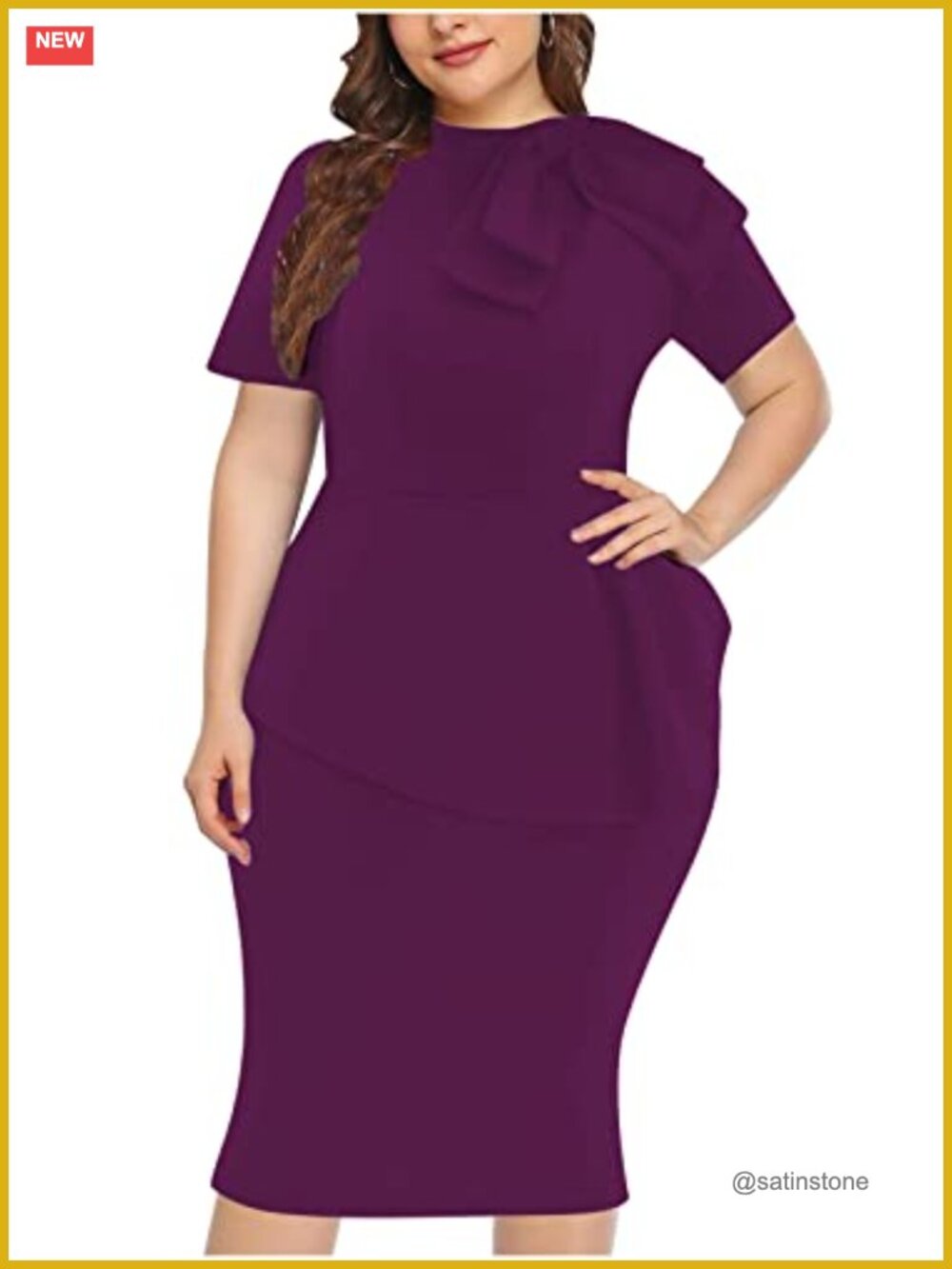 Plus Size High Neck Peplum Midi Cocktail Dress